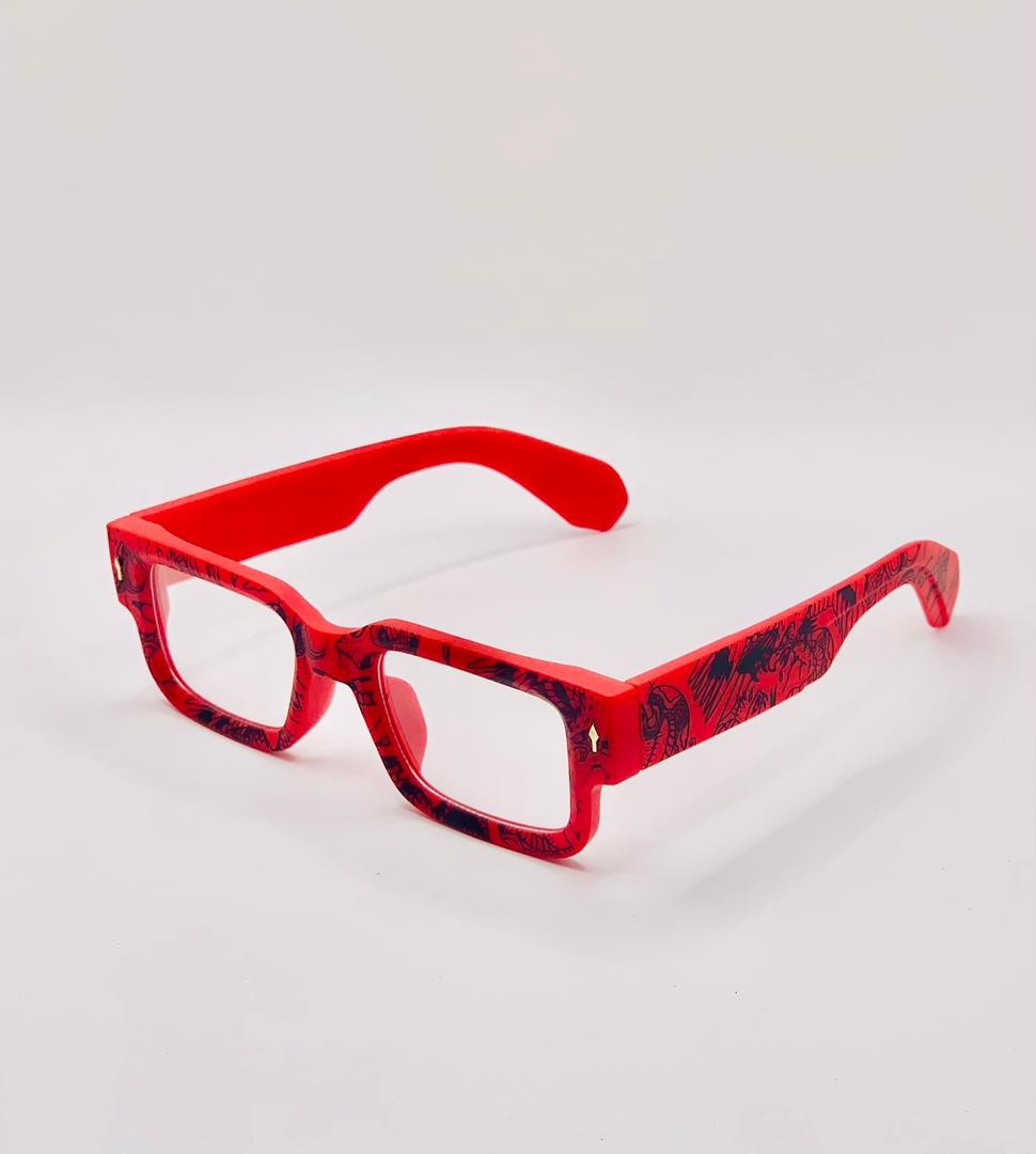 Vintage Square Glasses (Red Frame)