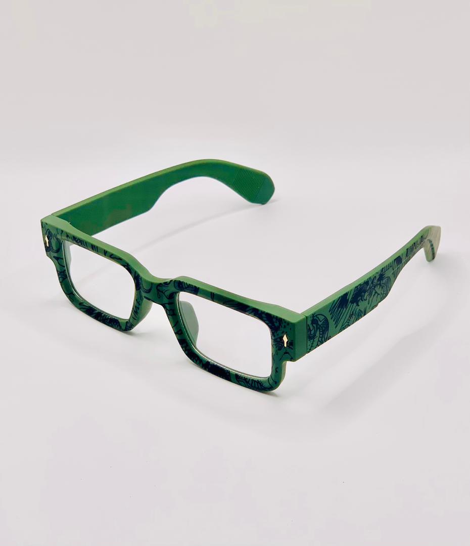 Vintage Square Glasses (Green Frame)